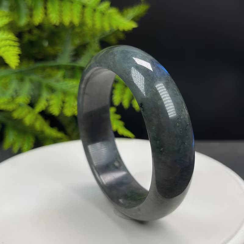 優質 黑拉長石手鐲 59MM 冰潤藍光水晶手環 希望直覺保護能量脈輪
