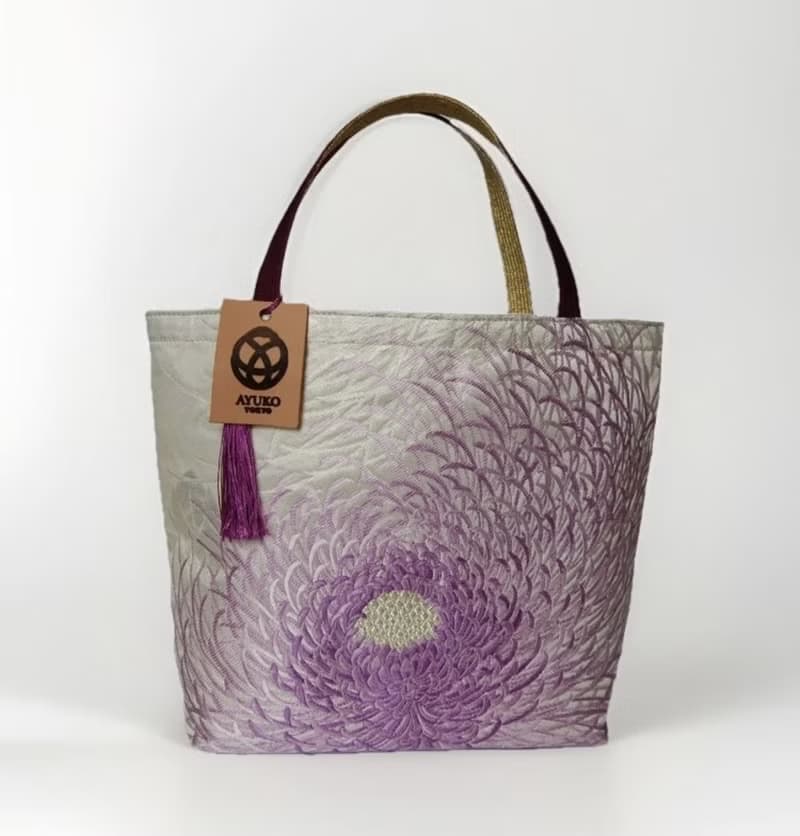 獨一無二真絲和服袋帶托特包, 日本手工刺繡升級改造包, 和風藝術