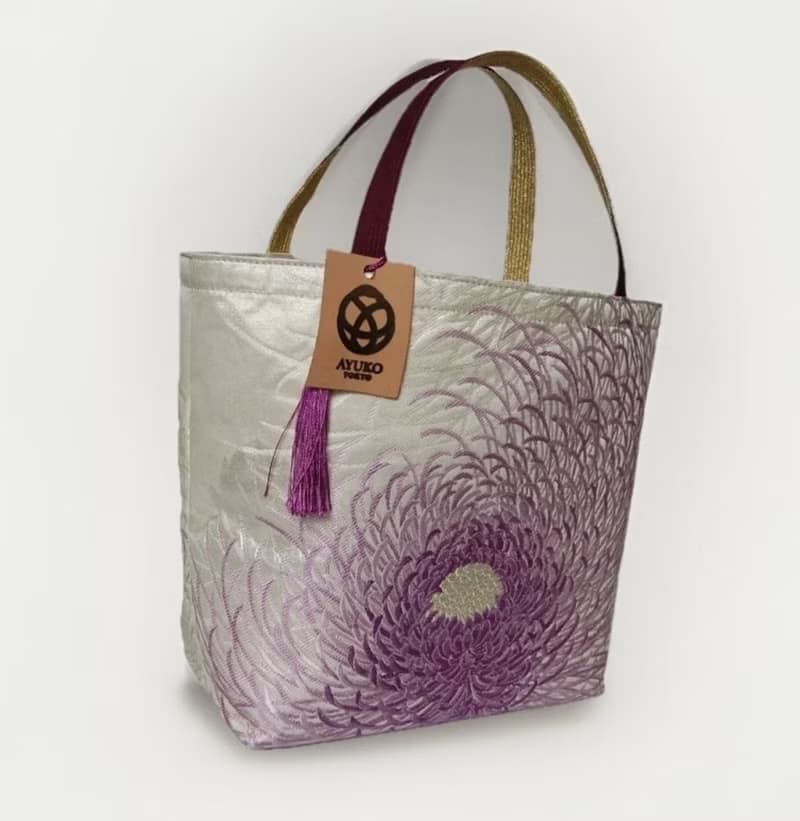 獨一無二真絲和服袋帶托特包, 日本手工刺繡升級改造包, 和風藝術