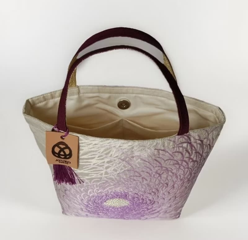 獨一無二真絲和服袋帶托特包, 日本手工刺繡升級改造包, 和風藝術