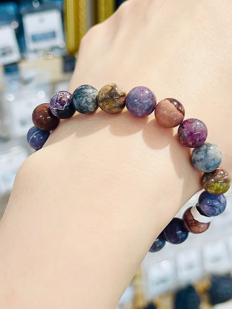 天然彩色舒俱萊9.5mm28.23g手鍊預防癌症淨化全身脈輪負能量