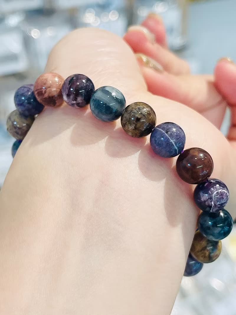 天然彩色舒俱萊9.5mm28.23g手鍊預防癌症淨化全身脈輪負能量
