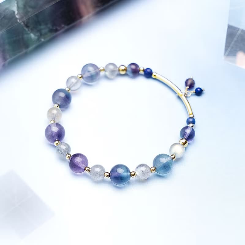 螢石拉長石青金石14K包金水晶 水晶手鍊