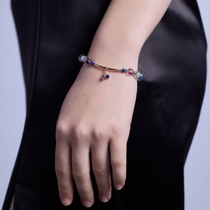 螢石拉長石青金石14K包金水晶 水晶手鍊