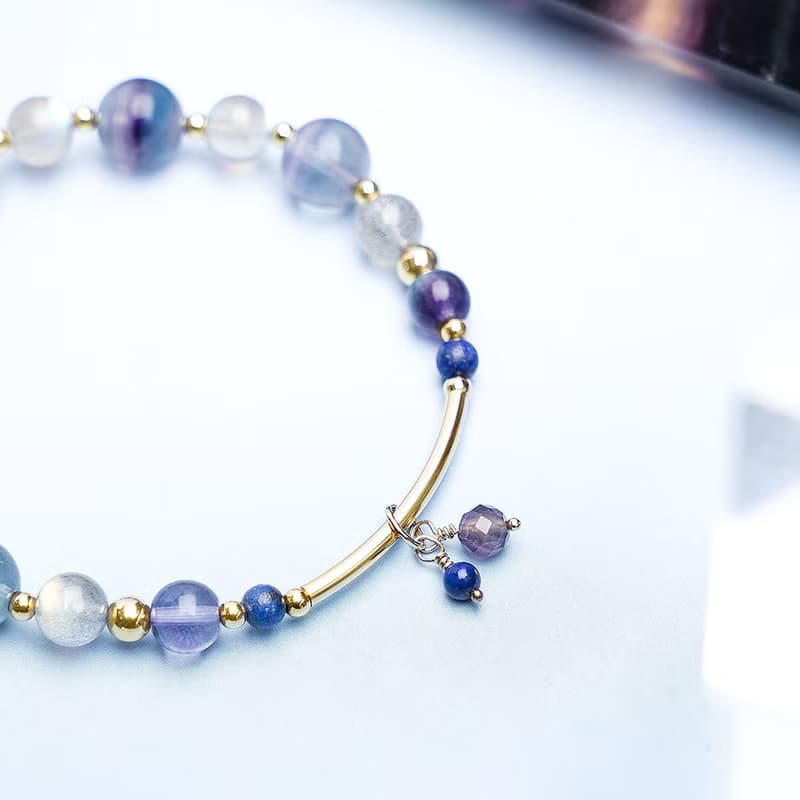 螢石拉長石青金石14K包金水晶 水晶手鍊