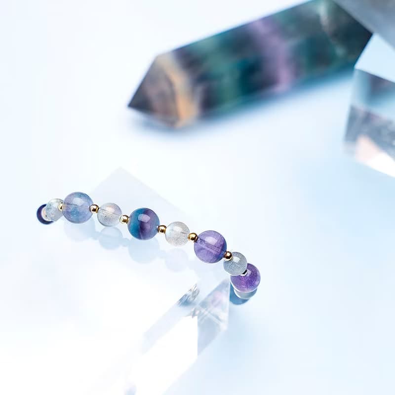 螢石拉長石青金石14K包金水晶 水晶手鍊