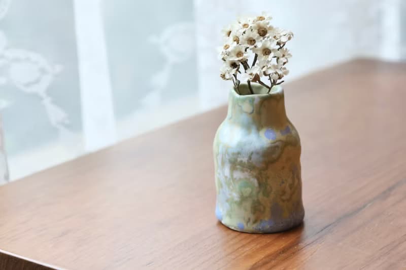 【喬遷禮物】瓷土手捏小瓶鈷綠釉防水花器藝術家手捏陶擺飾收藏