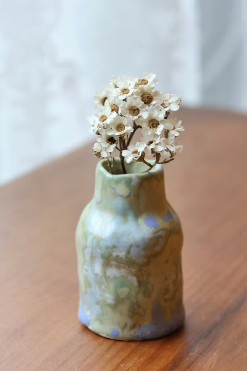 【喬遷禮物】瓷土手捏小瓶鈷綠釉防水花器藝術家手捏陶擺飾收藏