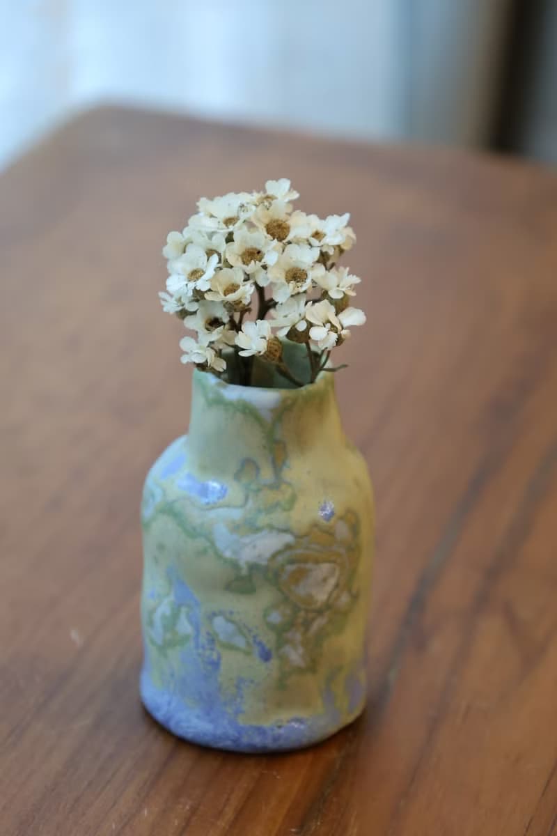 【喬遷禮物】瓷土手捏小瓶鈷綠釉防水花器藝術家手捏陶擺飾收藏