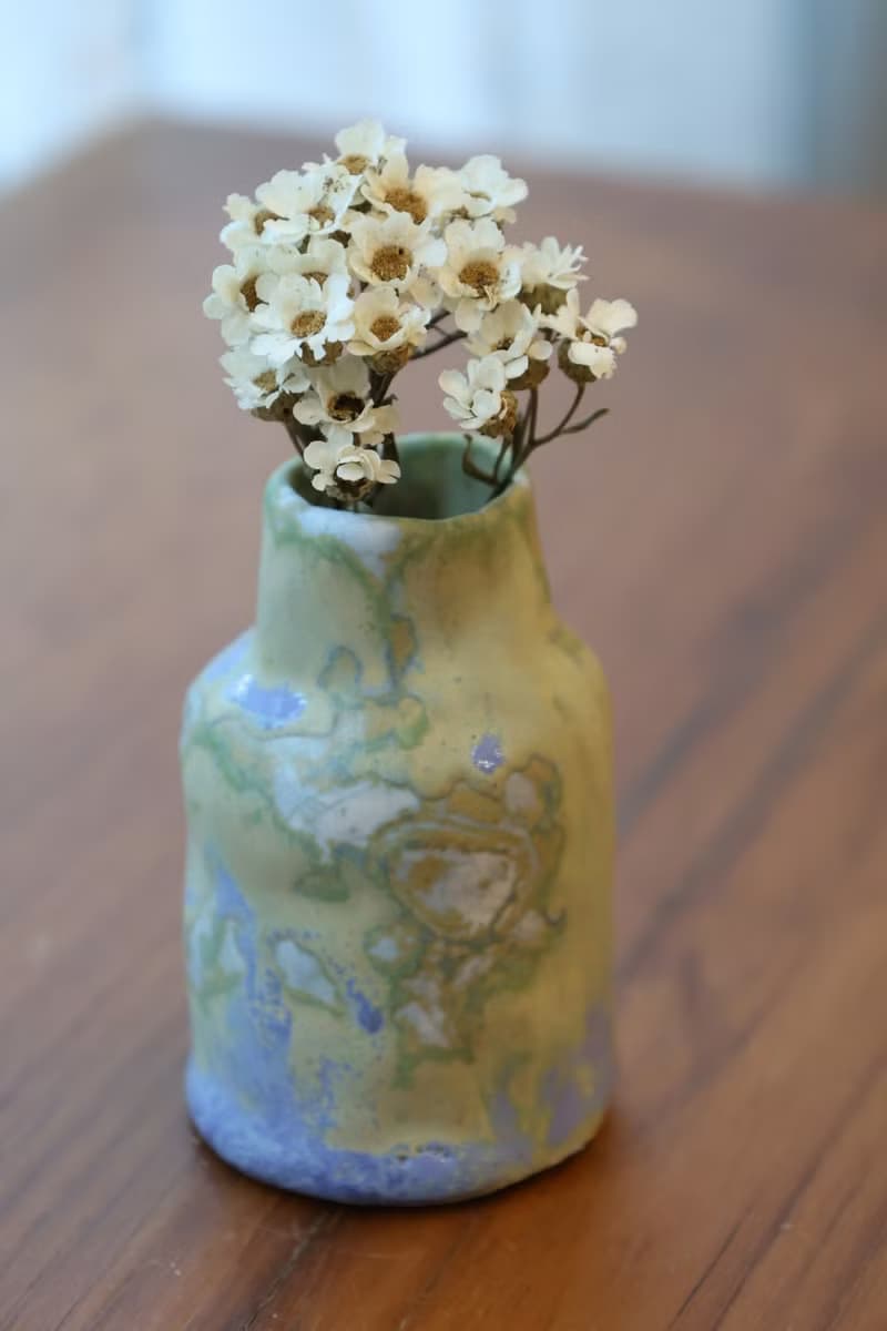 【喬遷禮物】瓷土手捏小瓶鈷綠釉防水花器藝術家手捏陶擺飾收藏