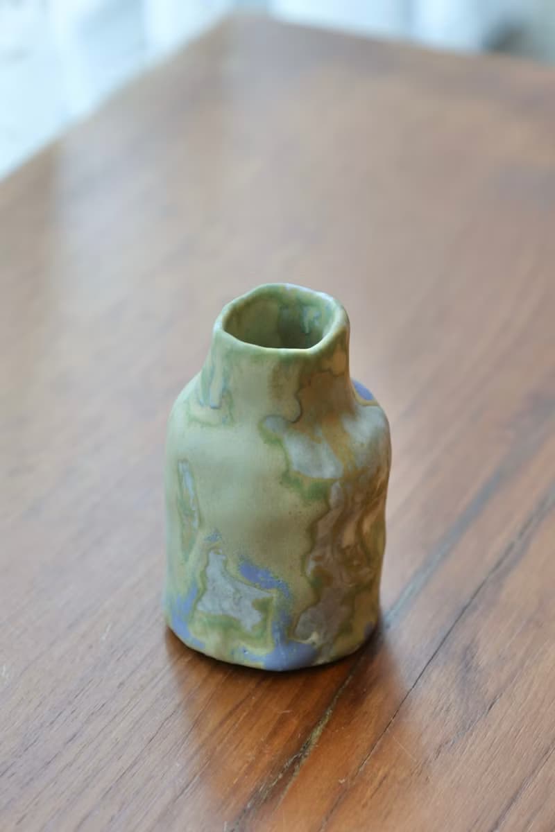 【喬遷禮物】瓷土手捏小瓶鈷綠釉防水花器藝術家手捏陶擺飾收藏