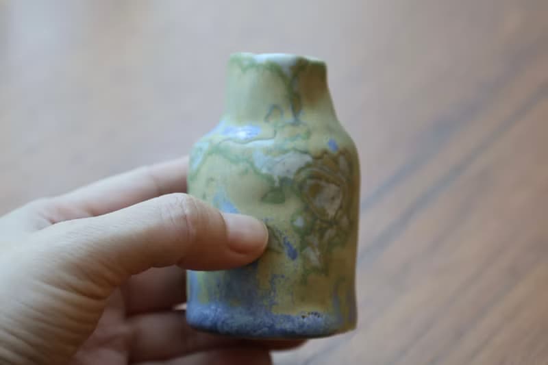 【喬遷禮物】瓷土手捏小瓶鈷綠釉防水花器藝術家手捏陶擺飾收藏