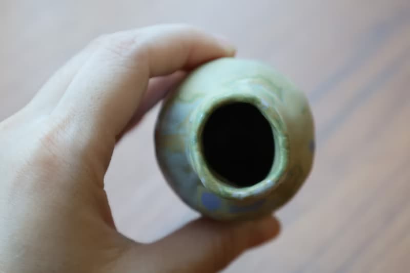 【喬遷禮物】瓷土手捏小瓶鈷綠釉防水花器藝術家手捏陶擺飾收藏