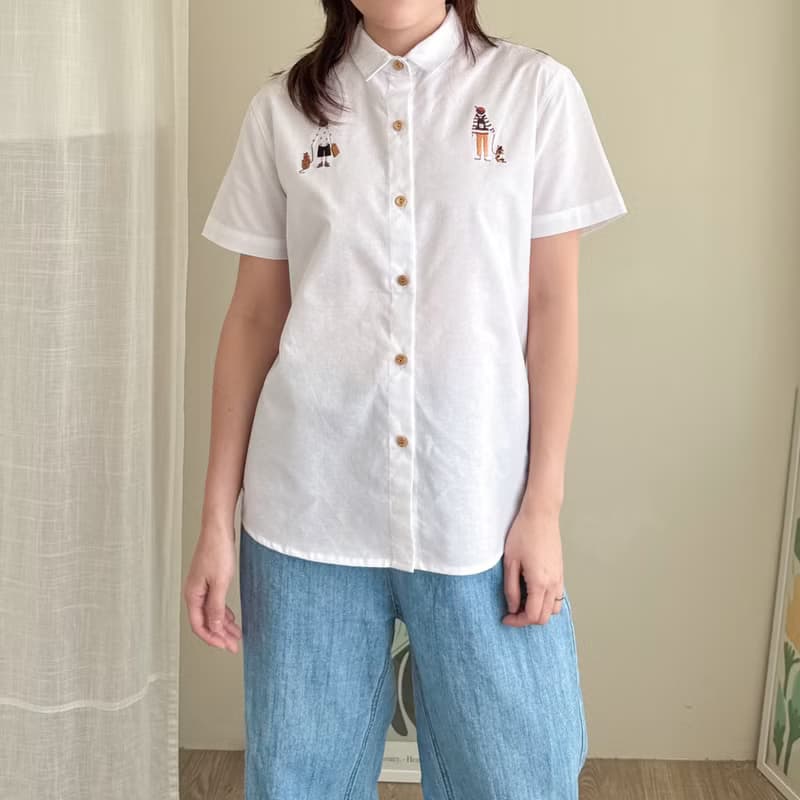 刺绣衬衫 (Embroidery Shirt) : 白色 (White color) : 与猫同行