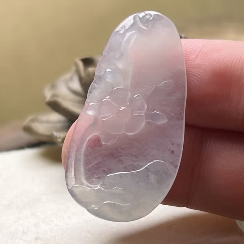 冰種翡翠巧雕小花項鍊 | 天然緬甸玉A貨翡翠 | 送禮