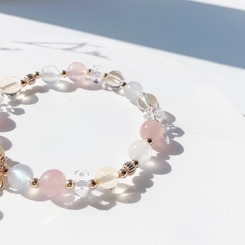 金髮晶 粉晶 黃水晶 月光石 切面白水晶 14k包金 天然水晶手鍊