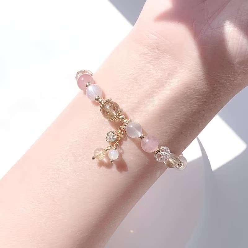 金髮晶 粉晶 黃水晶 月光石 切面白水晶 14k包金 天然水晶手鍊