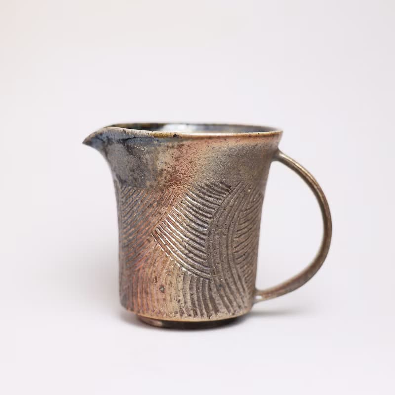 明芽窯 l 柴燒無釉刻紋茶海 公道杯 茶具 陶器 蒐藏品 H7