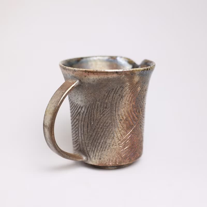 明芽窯 l 柴燒無釉刻紋茶海 公道杯 茶具 陶器 蒐藏品 H7