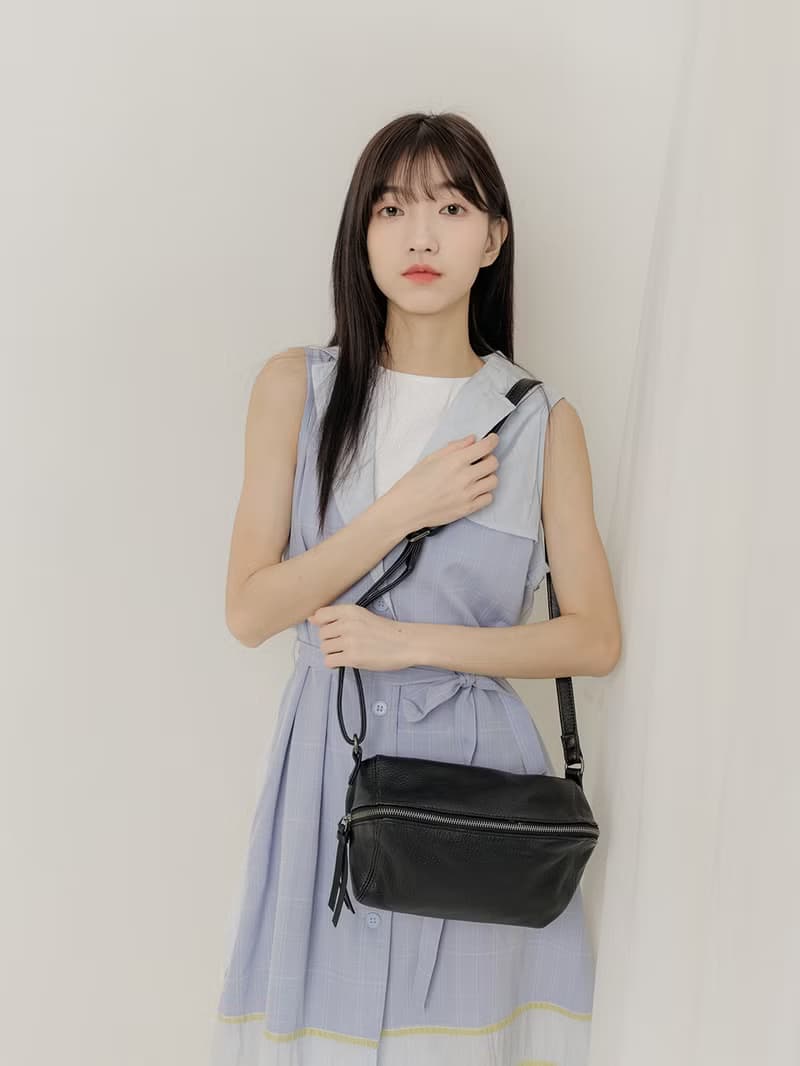 supportingrole 真皮當代風格優雅肩側背包 黑