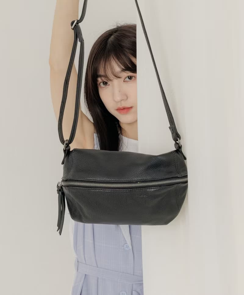 supportingrole 真皮當代風格優雅肩側背包 黑