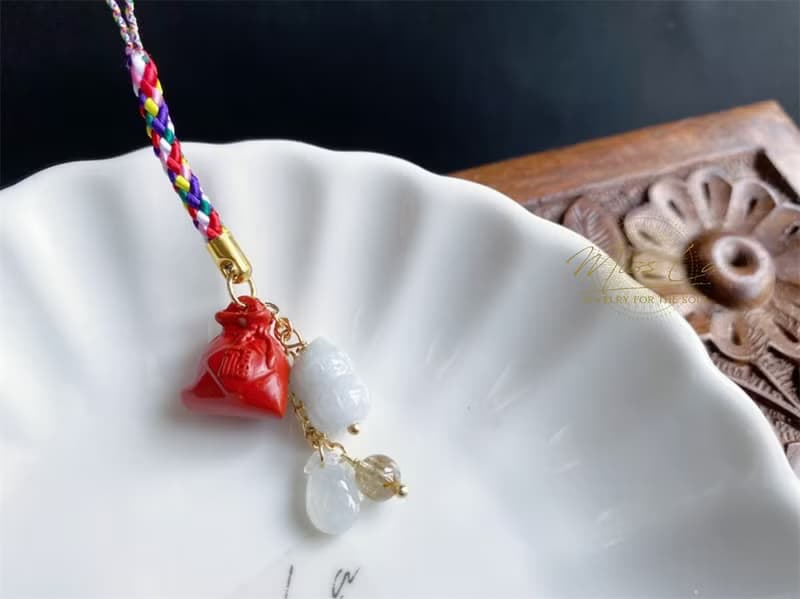 天然緬甸玉翡翠 錢袋 花生 發生好事 硃砂 擋煞 招財 禮物