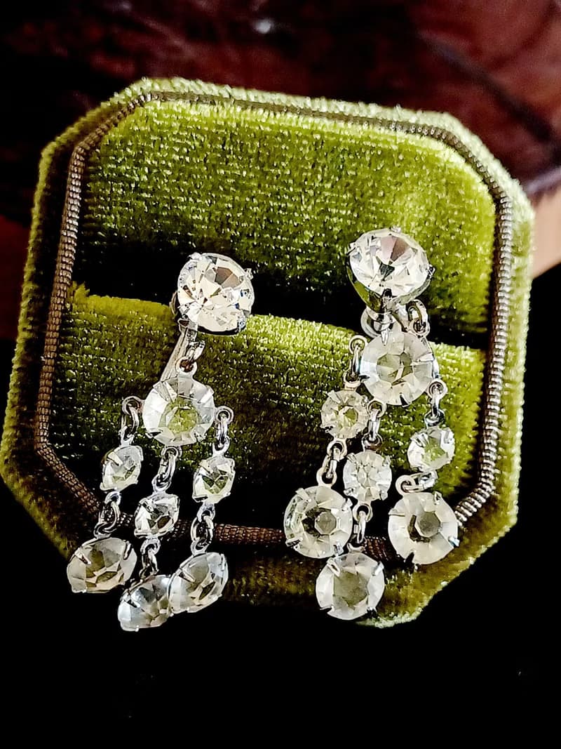 vintage jewelry  輕奢華麗 萊茵鑽 夾式耳環