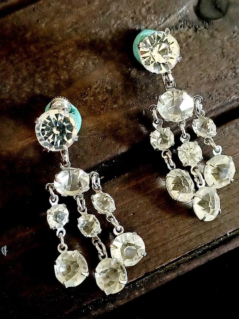 vintage jewelry  輕奢華麗 萊茵鑽 夾式耳環