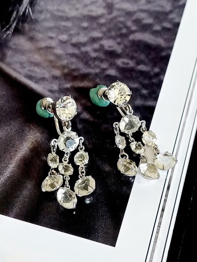 vintage jewelry  輕奢華麗 萊茵鑽 夾式耳環