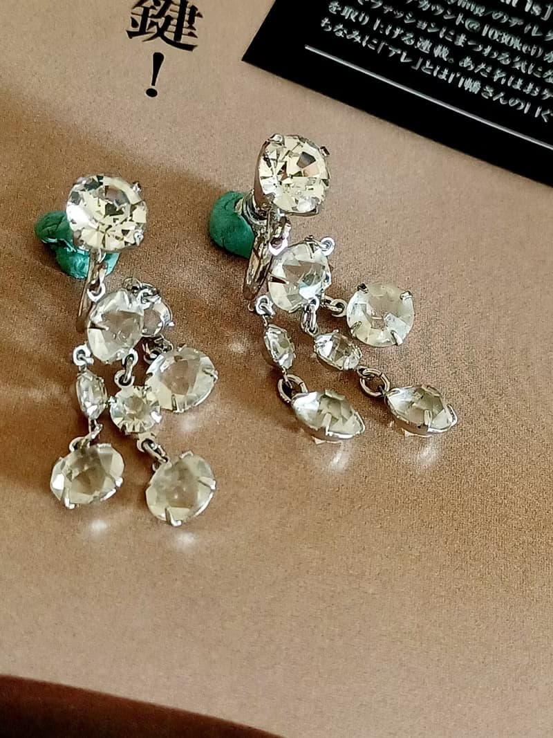 vintage jewelry  輕奢華麗 萊茵鑽 夾式耳環