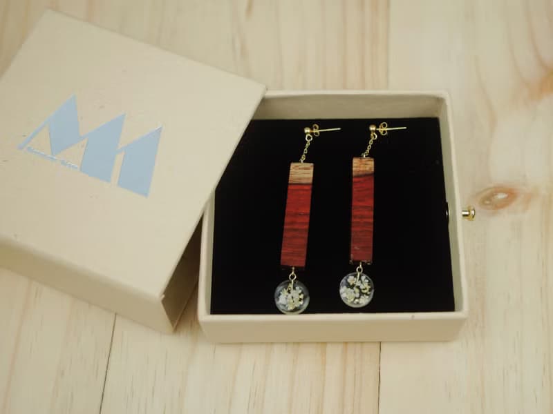 Rivulet 山月手工原創優雅木製碎花長款耳飾