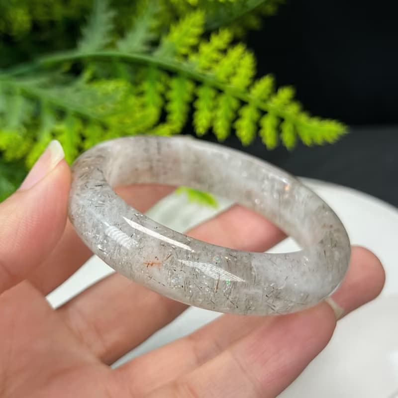 精美 黑金超七水晶手鐲 51MM 冰潤星光閃片石英手環 招財積極活力