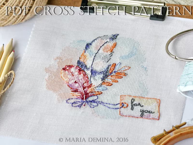 【數位】Watercolor Feather Bouquet PDF cross stitch pattern