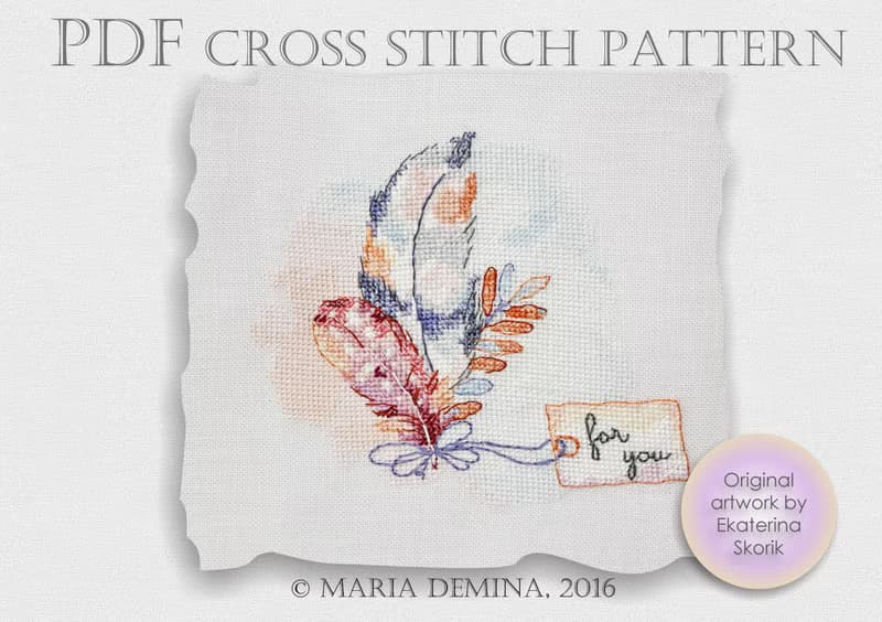 【數位】Watercolor Feather Bouquet PDF cross stitch pattern