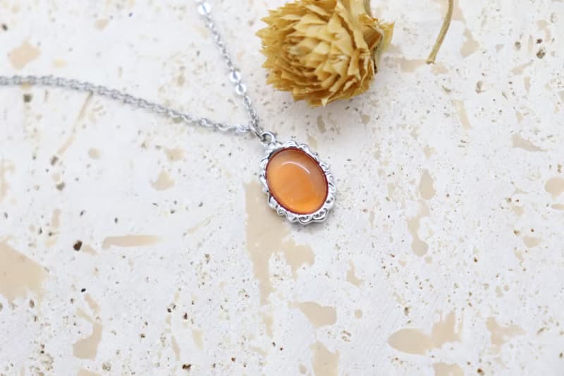 Surgical Steel) Vintage Style Oval Birthstone Necklace Petite Birthstone Pendant