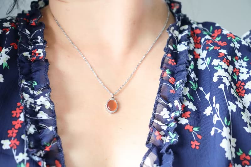 Surgical Steel) Vintage Style Oval Birthstone Necklace Petite Birthstone Pendant