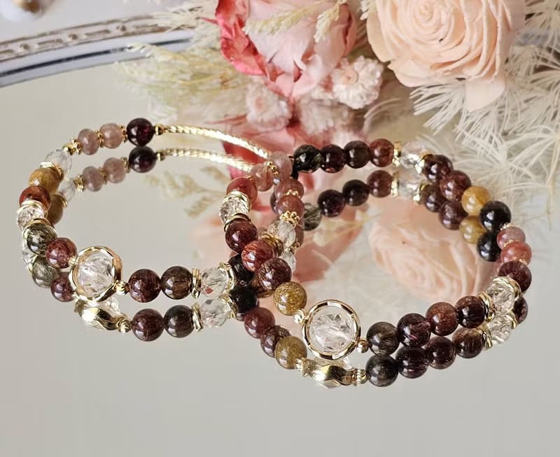 晨光彩舞-彩髮晶/白水晶/兩款限定各一條/水晶手鍊/豐盛水晶