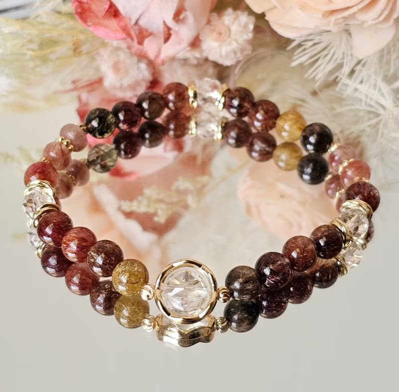 晨光彩舞-彩髮晶/白水晶/兩款限定各一條/水晶手鍊/豐盛水晶