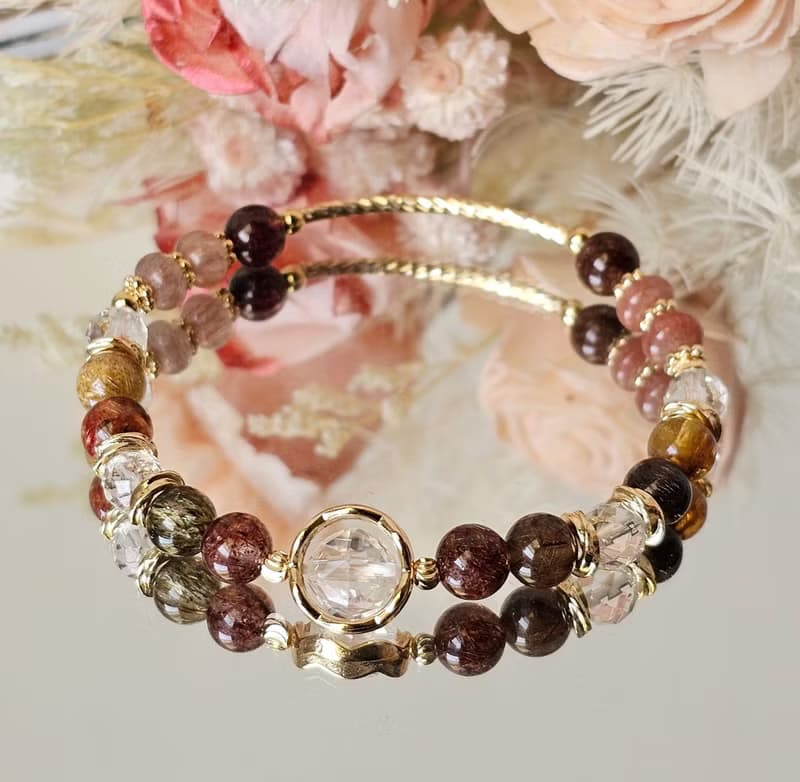 晨光彩舞-彩髮晶/白水晶/兩款限定各一條/水晶手鍊/豐盛水晶