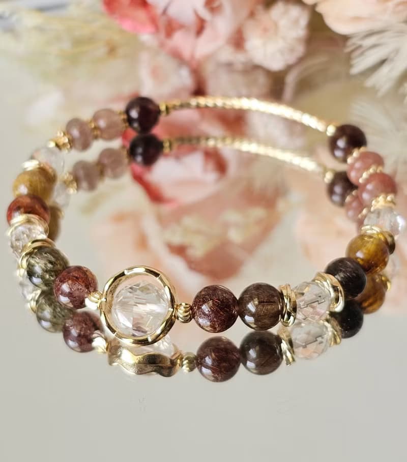 晨光彩舞-彩髮晶/白水晶/兩款限定各一條/水晶手鍊/豐盛水晶