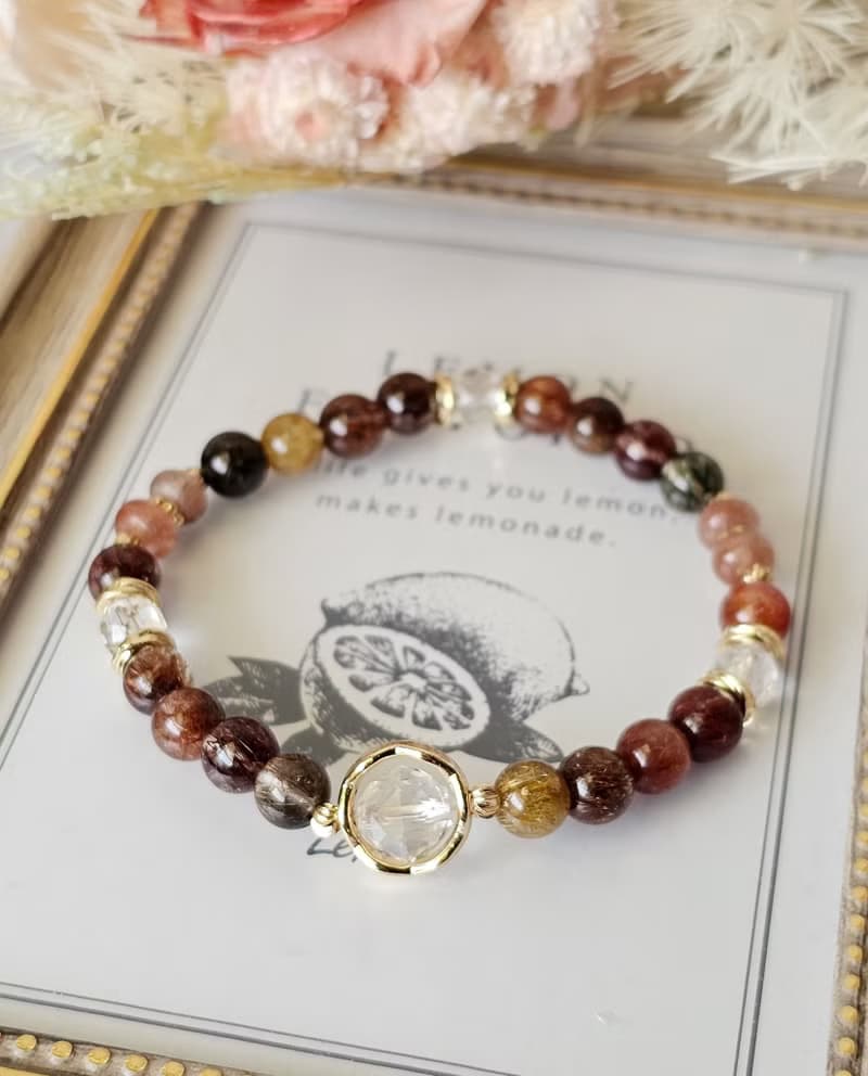 晨光彩舞-彩髮晶/白水晶/兩款限定各一條/水晶手鍊/豐盛水晶