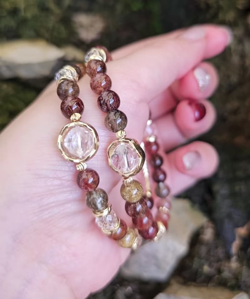 晨光彩舞-彩髮晶/白水晶/兩款限定各一條/水晶手鍊/豐盛水晶