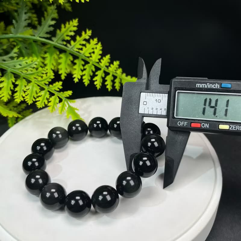 天然彩曜石手串14mm顆顆帶眼彩虹黑曜石手錬女款手珠單圈光澤瑩潤