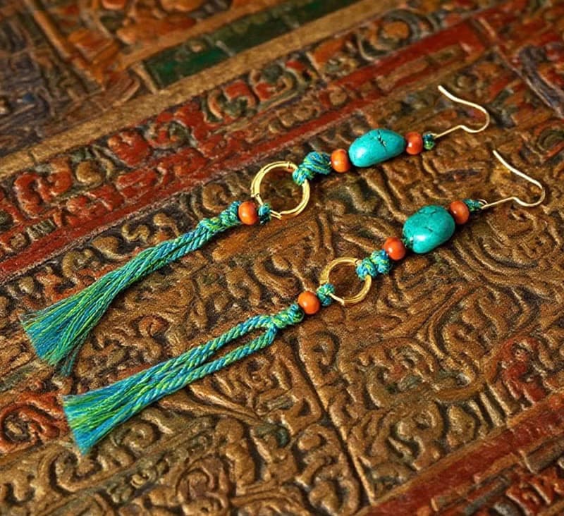 【古典松石天珠】新中式復古藏風 925純銀耳飾