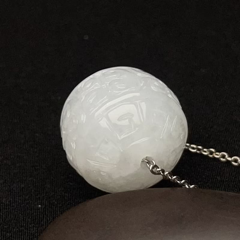 冰糯種翡翠雕花路路通項鍊 | 天然緬甸玉翡翠A貨