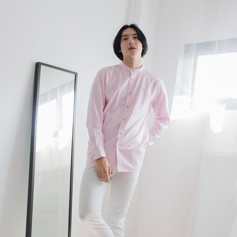 (SIZE M) SWALLOW // pink white check // men straight fit