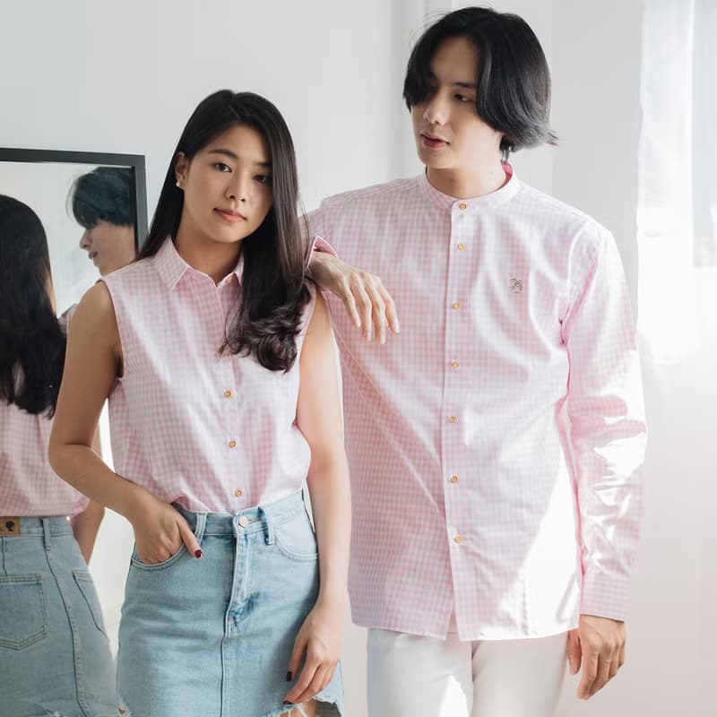 (SIZE M) SWALLOW // pink white check // men straight fit
