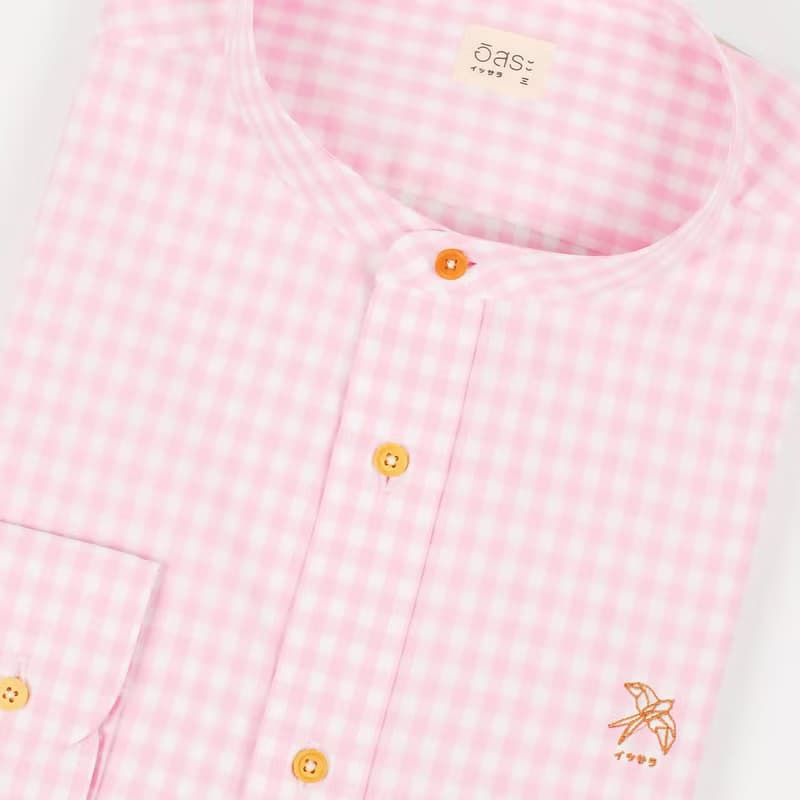 (SIZE M) SWALLOW // pink white check // men straight fit