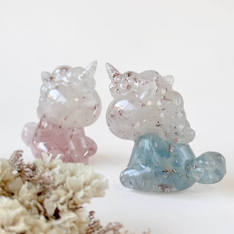 夢幻水晶獨角獸 一對燈座組 | 粉水晶 海藍寶 | 聖誕 交換禮物