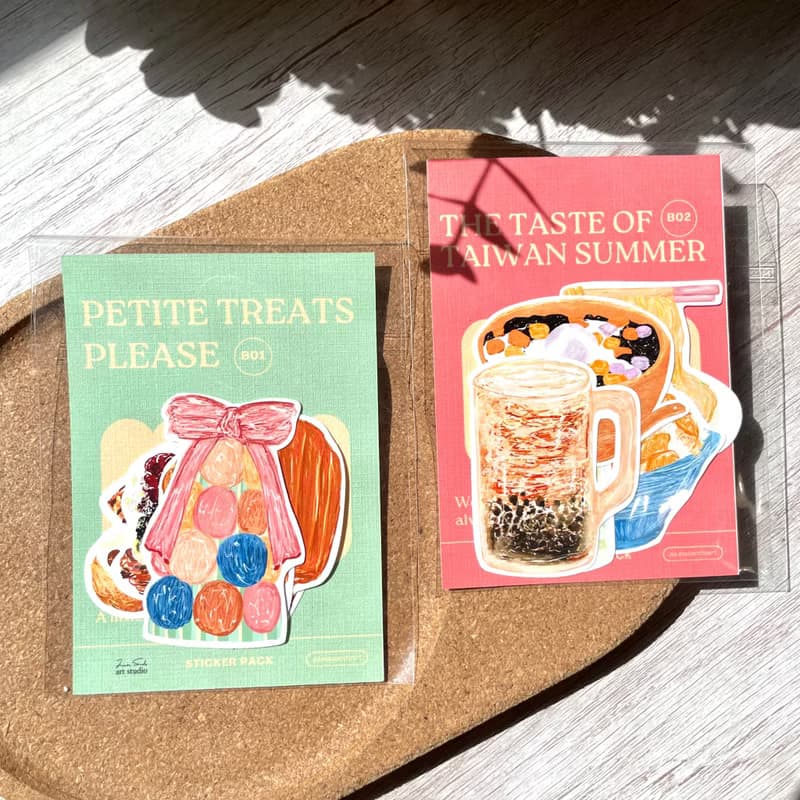 防水貼紙組 插畫-台灣小吃 珍奶 夏天 防水貼紙 行李箱 安全帽